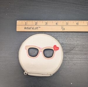 Coach Leather Coin Case Wallet White With Sunglasses Print